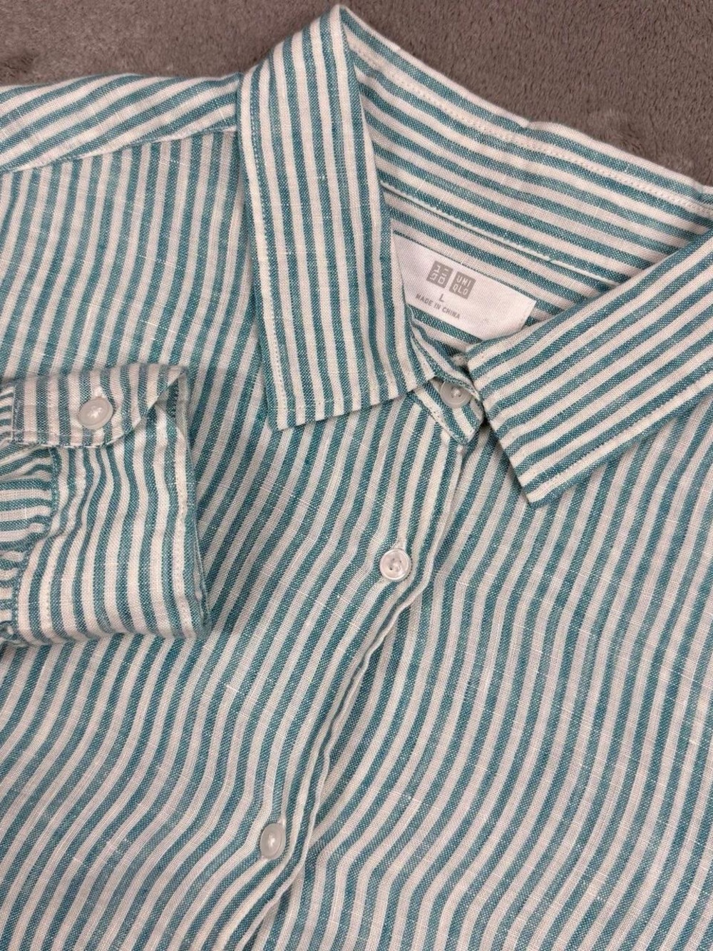 Uniqlo Teal and White Striped Button-Down Shirt